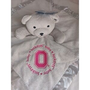 Baby Fanatic Buckeyes Baby Bear Lovey Security Grey Satin Trim Back Pink READ